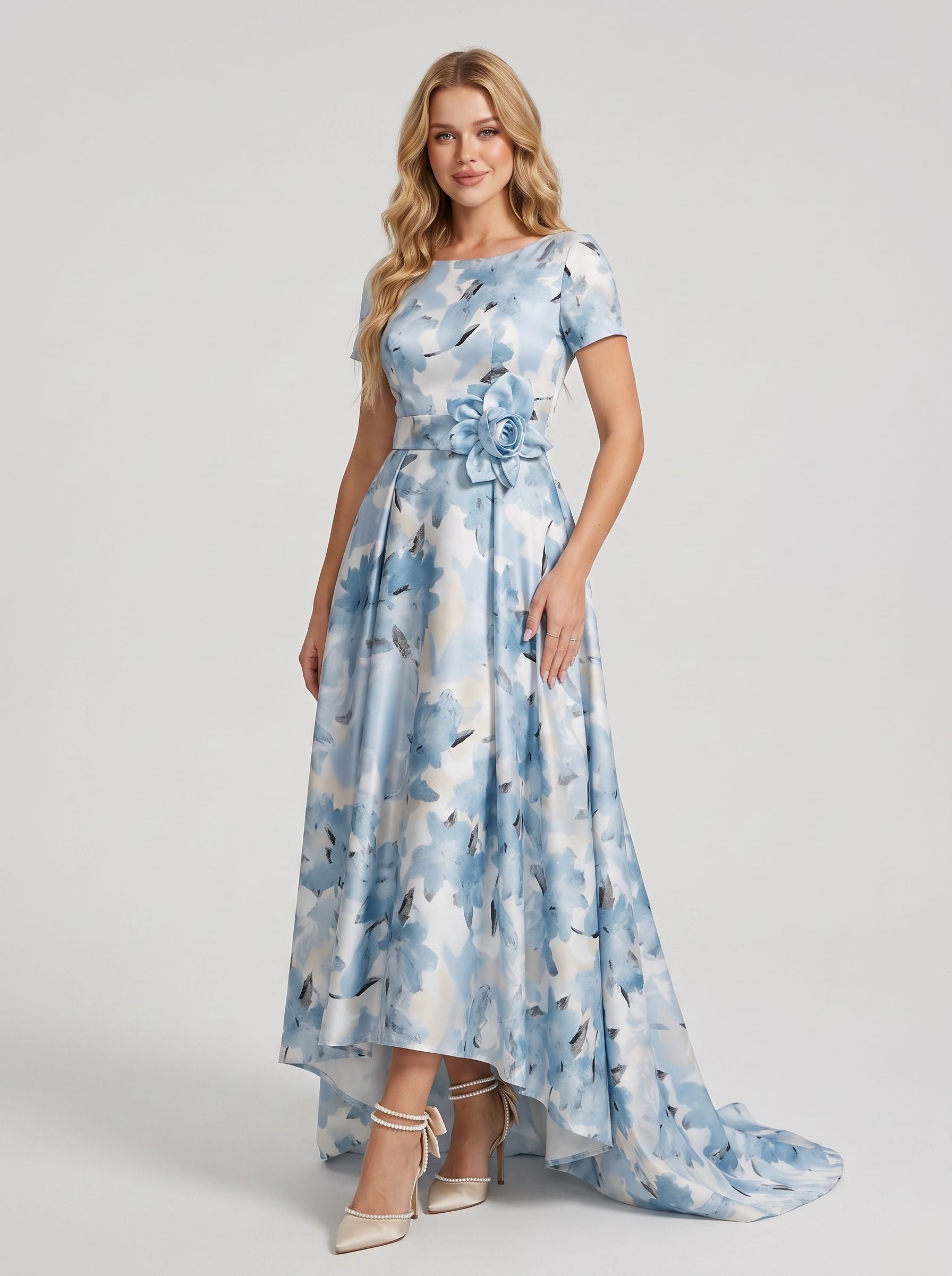 blue floral evening dress Print Satin A-Line Floor-Length with Fabric Flower Waist Style:Midi This design features a flag_quickship BLACK TURTLENECK DRESS WITH