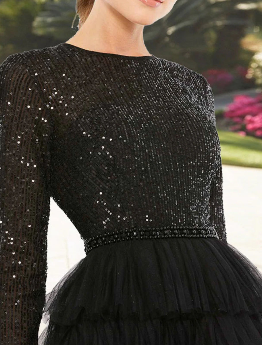 A-Line Cocktail Dresses Sparkle Black Dress Plus Size Party Wear Weddi