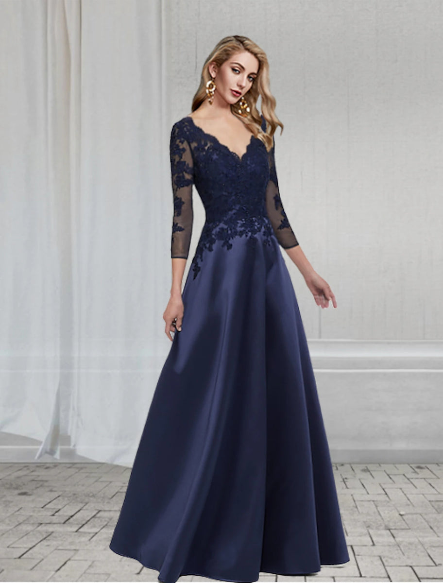 A-Line Party Dress Elegant Wedding Guest Formal Evening Dress V Neck 3