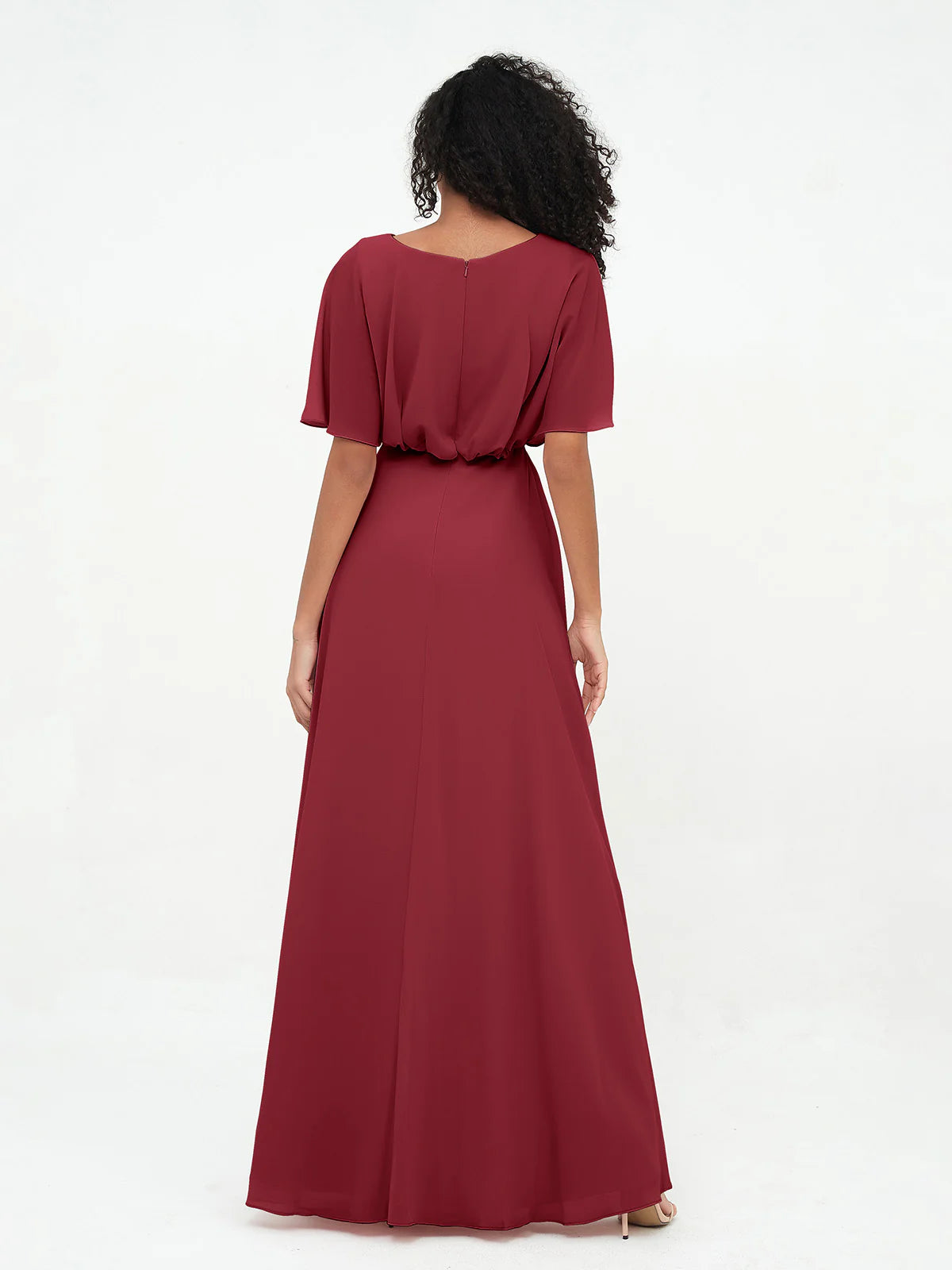 Butter Chiffon A-Line Floor-Length Bridesmaid Dress with Boat Neck & Self-Tie Waist