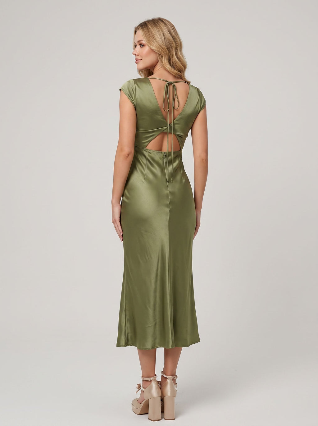 Vestido de fiesta largo de satén con escote en V y mangas cortas - Vestido Jimiss 