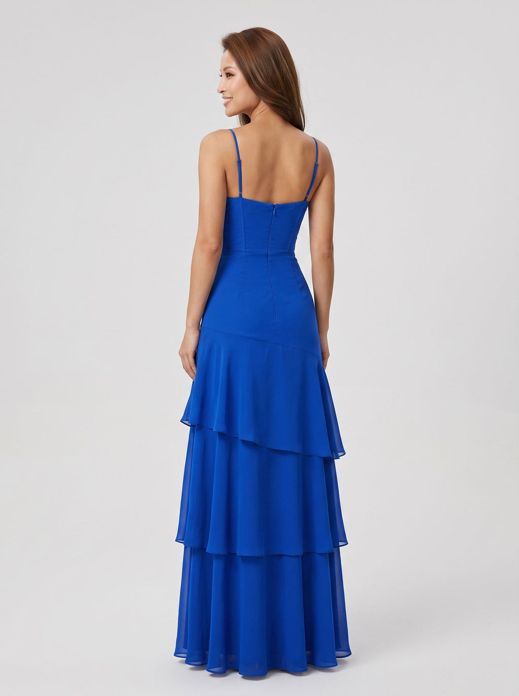 Royal Blue A-Line Floor-Length Evening Dress with Sweetheart Neckline & Tiered Skirt