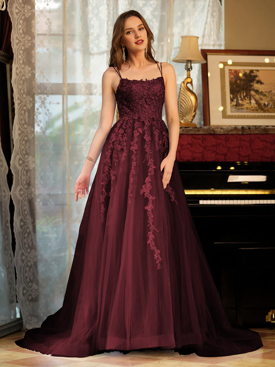 Sky Blue Floral Lace A-Line Floor-Length Bridesmaid Dress