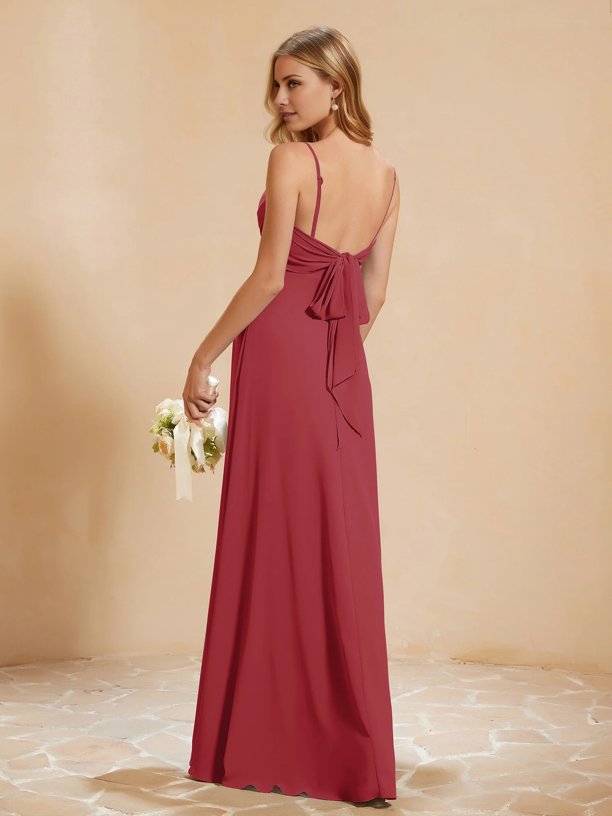 Dusty Blue V-Neck A-Line Chiffon Bridesmaid Floor-Length Dress