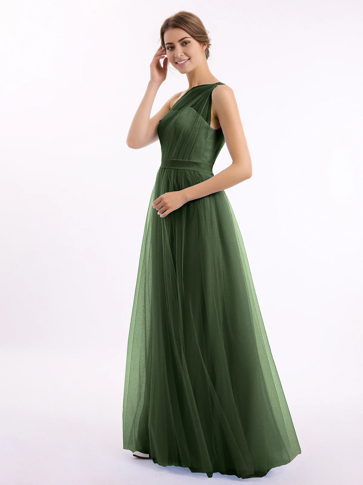 Vestido de dama de honor para boda con un solo hombro de malla