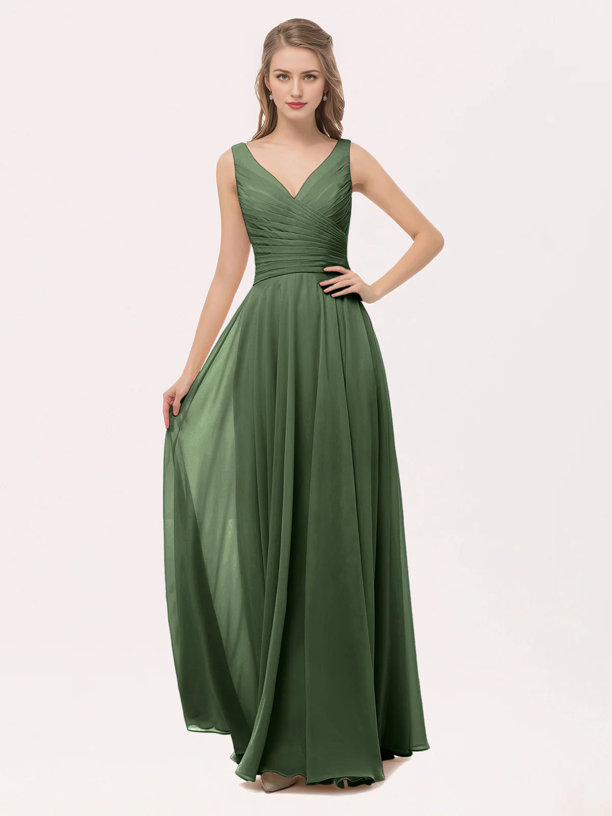 Olive Green Chiffon A-Line Floor-Length Bridesmaid Dress