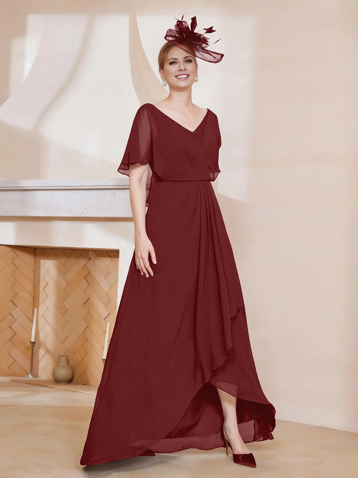 Dark Navy Chiffon Asymmetrical A-Line Evening Dress