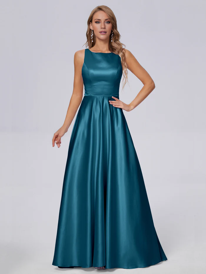 Sleeveless satin long and floor length bridesmaid dress