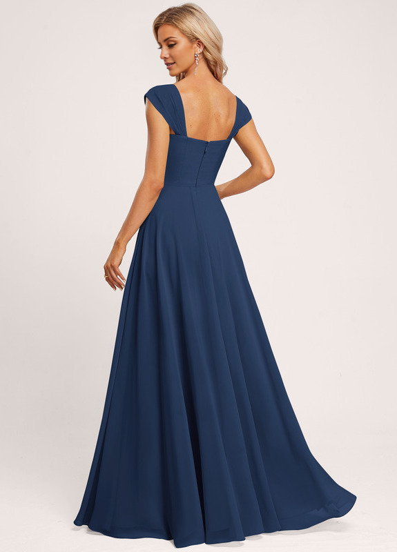 Abito da damigella d'onore in chiffon a trapezio, con spalle scoperte e lunghezza fino al pavimento