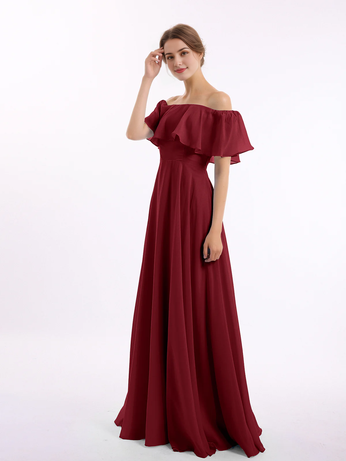 Sage Green Chiffon A-Line Off-the-Shoulder Floor-Length Bridesmaid Dress