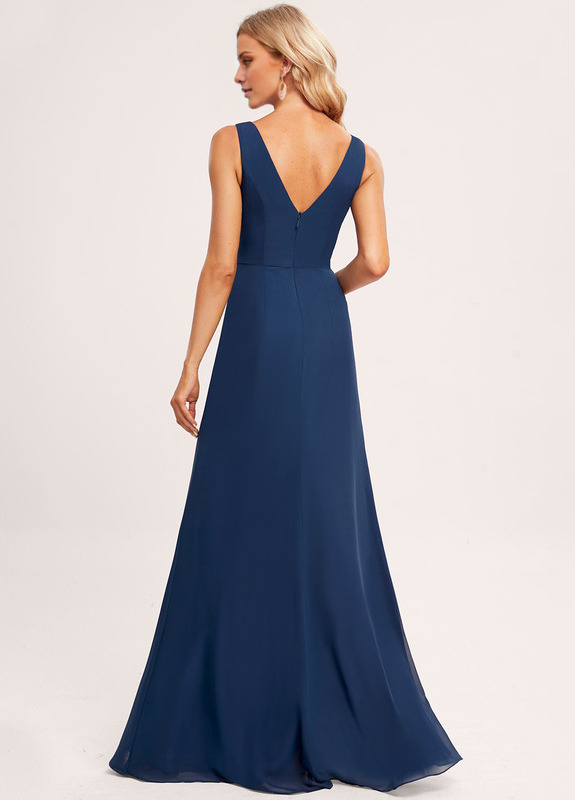 Ruffled A-line V-neck Floor-length Chiffon Bridesmaids Dress
