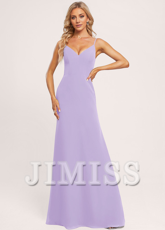 A-line V-neck and ground chiffon bridesmaid dress
