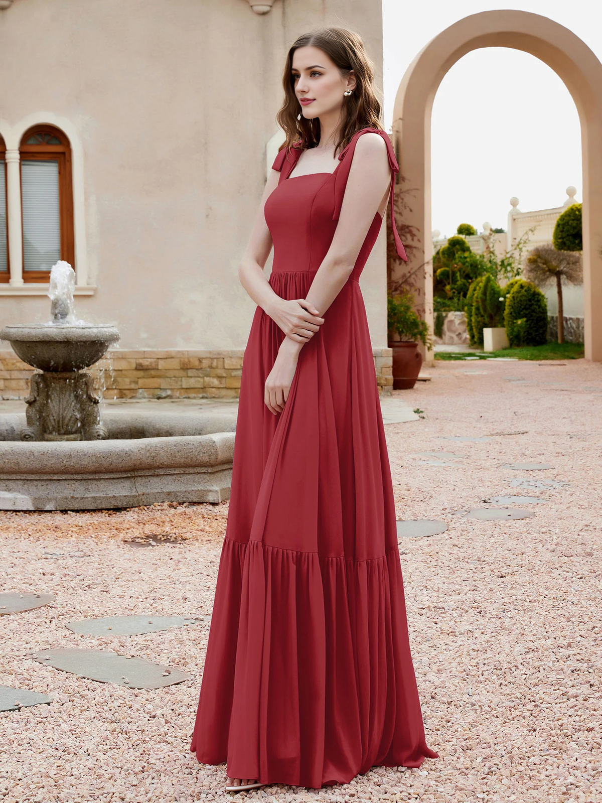 Dusty Blue Chiffon A-Line Floor-Length Bridesmaid Dress