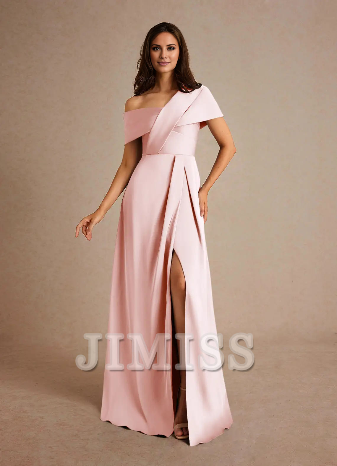 Dark Navy Crepe A-Line Off-the-Shoulder Floor-Length Bridesmaid Dress