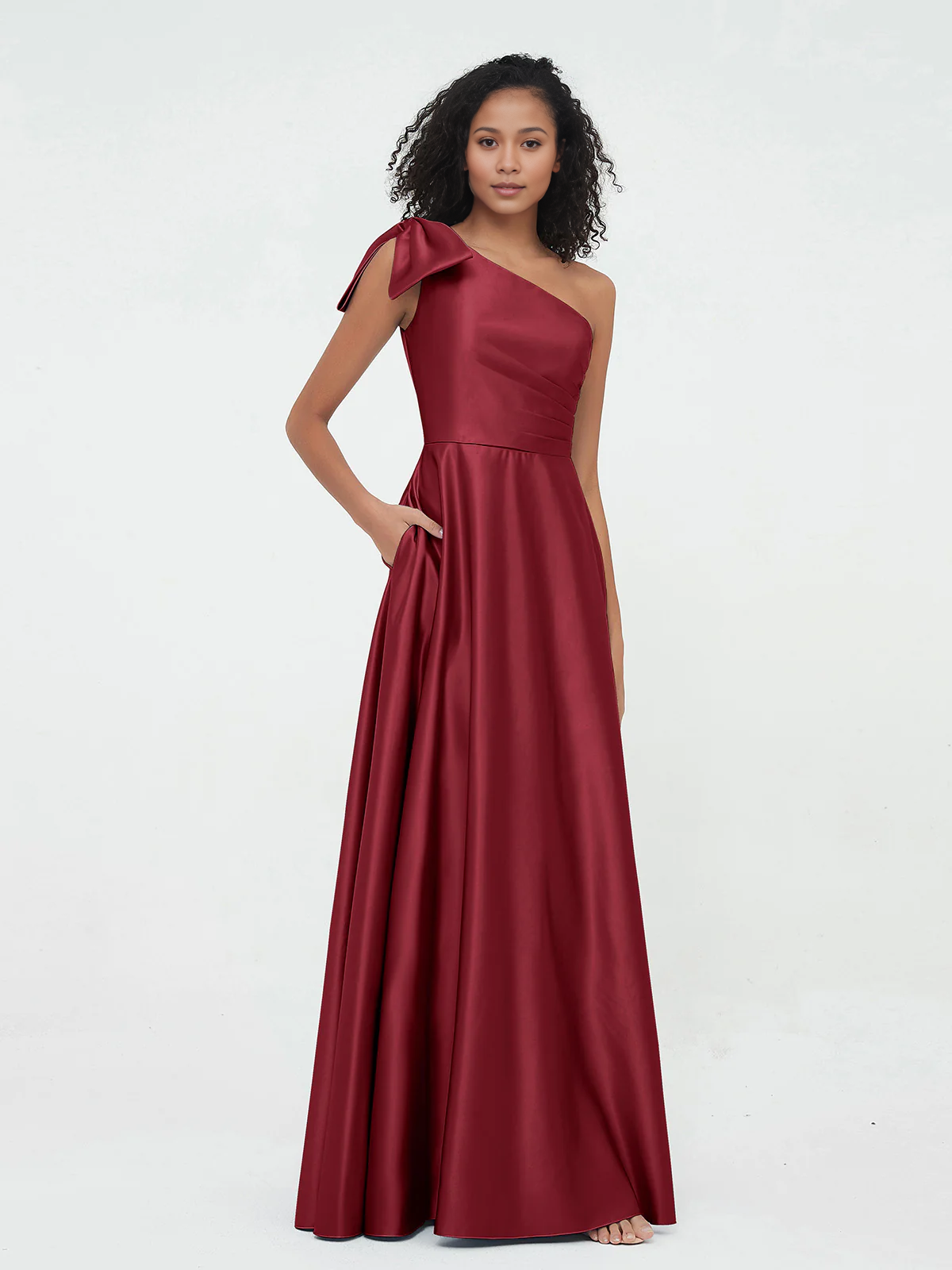 Sky Blue Satin A-Line Floor-Length One Shoulder Bridesmaid Dress