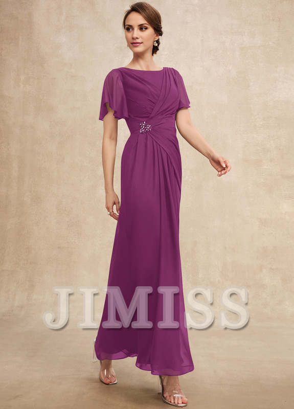 Vestido de gasa para madre de la novia, de corte A, plisado, con cuentas y escote pronunciado hasta los tobillos