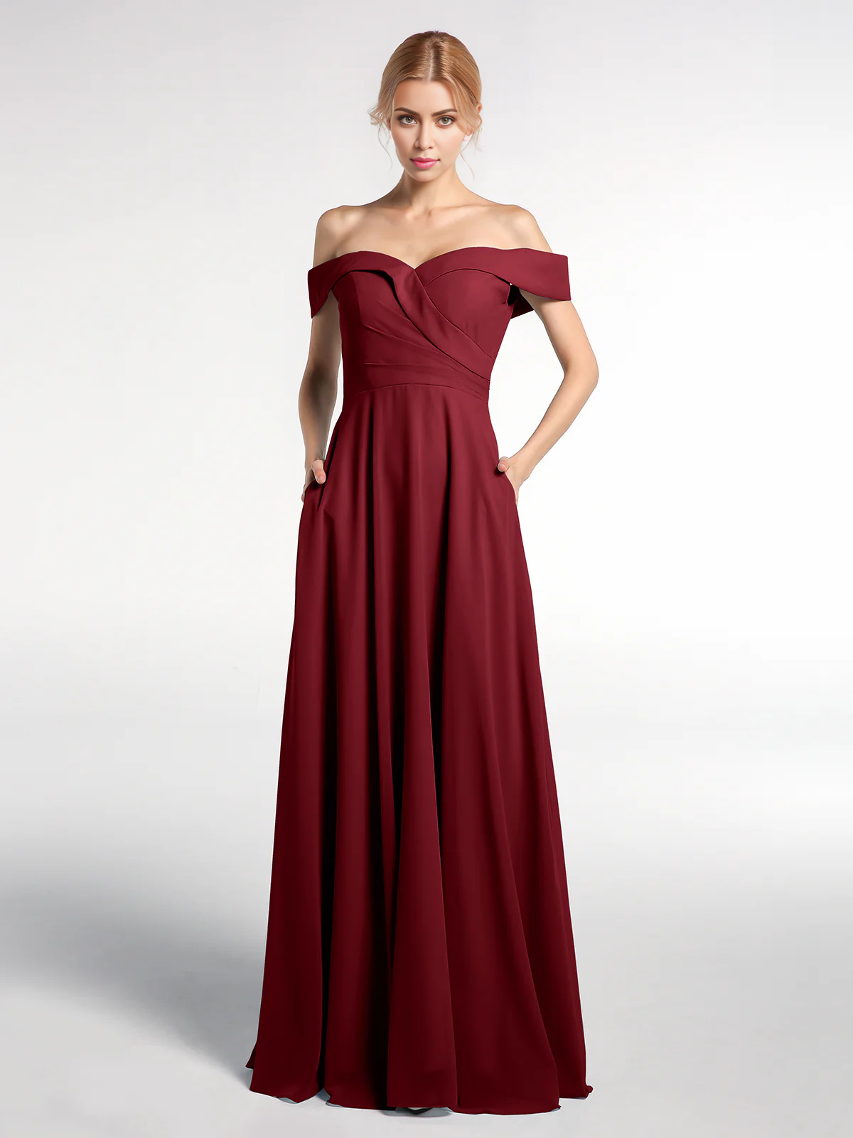 Vestido de falda redonda con bolsillos y hombros descubiertos