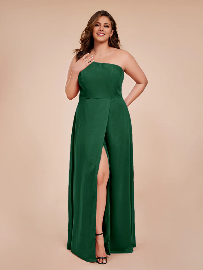 Plus size one shoulder side slit chiffon bridesmaid dress