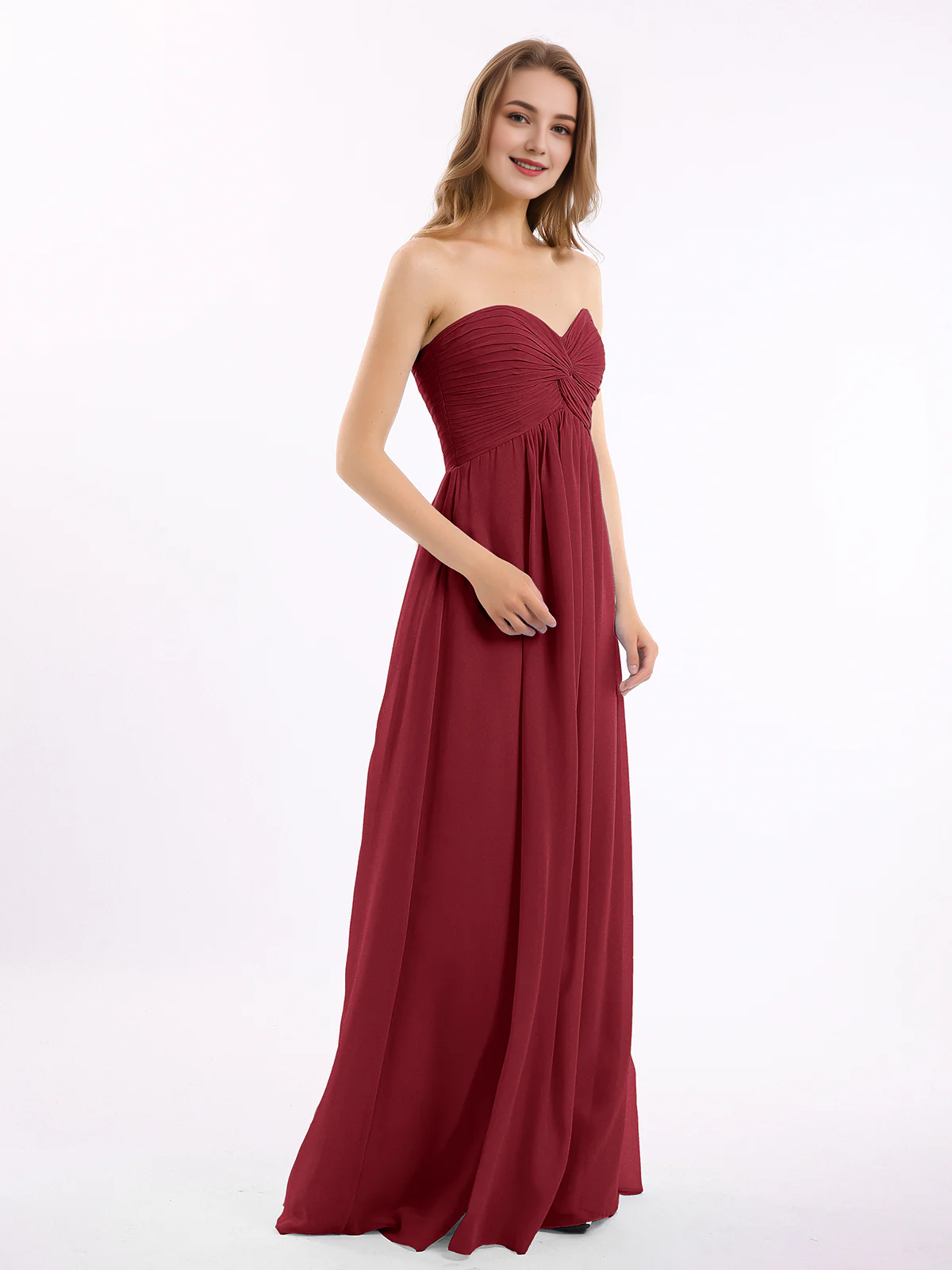 Dusty Blue Chiffon A-Line Floor-Length Bridesmaid Dress with Sweetheart Neckline