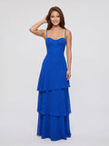Royal Blue A-Line Floor-Length Evening Dress with Sweetheart Neckline & Tiered Skirt