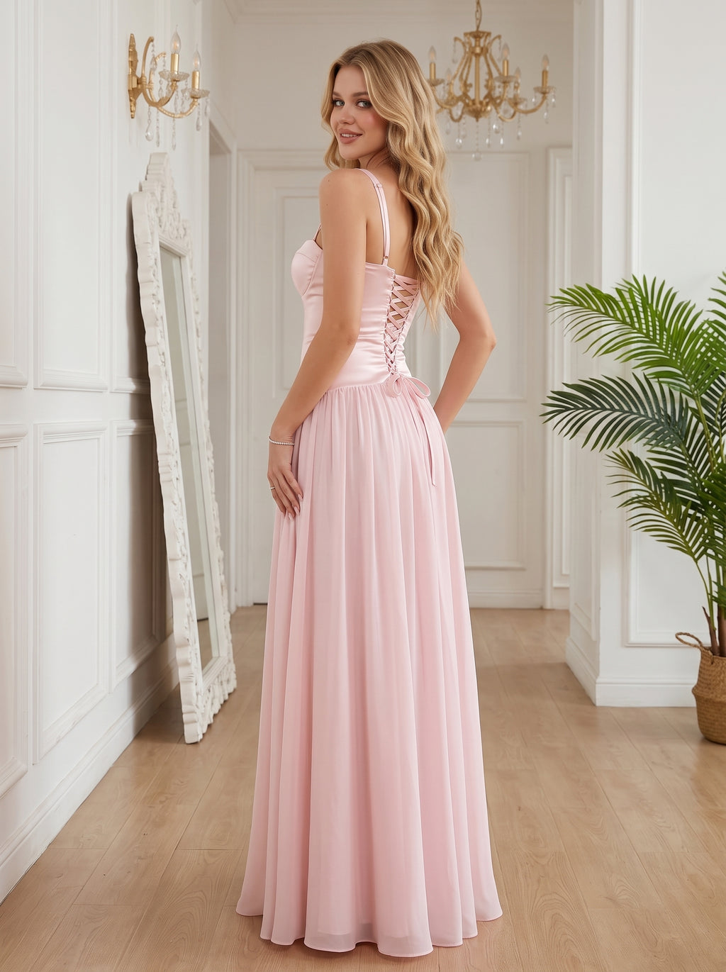 Blushing Pink Satin A-Line Floor-Length Bridesmaid Dress with Sweetheart Neckline