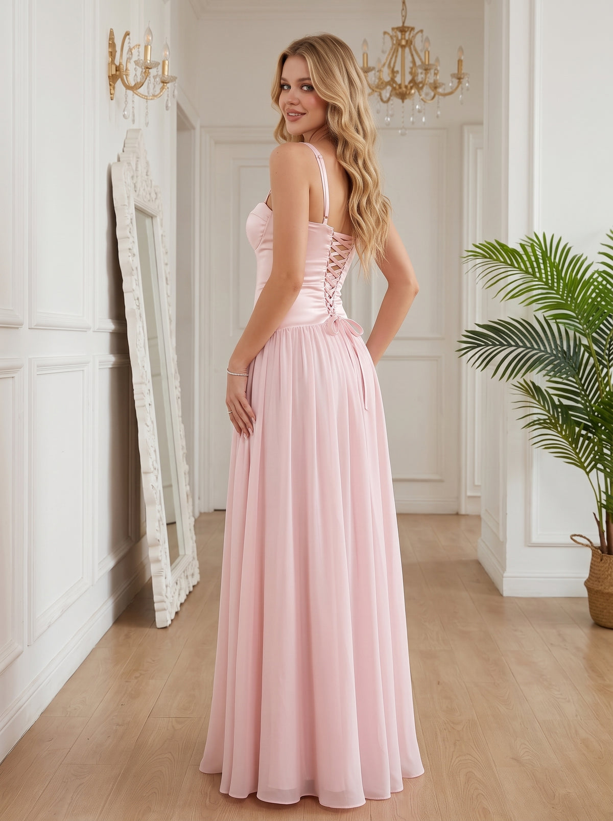 Blushing Pink Satin A-Line Floor-Length Bridesmaid Dress with Sweetheart Neckline