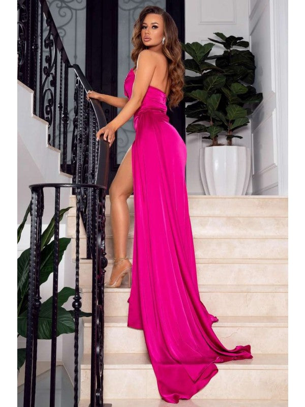 Sheath/Column  Woven Satin Ruched Sweetheart Sleeveless Sweep/Brush Train Dresses