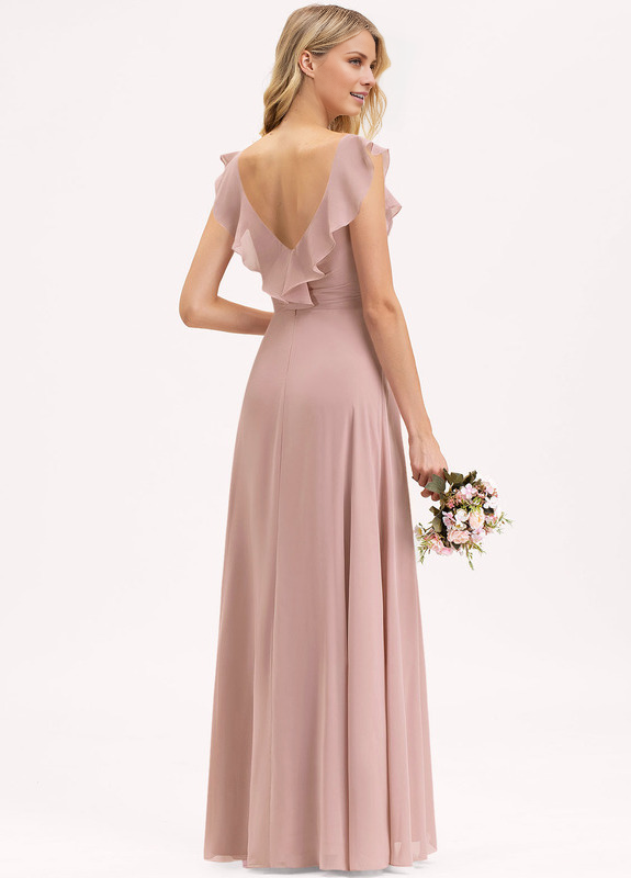 Vestido de dama de honor de gasa con escote en V estilo imperio, volantes en capas y bajo