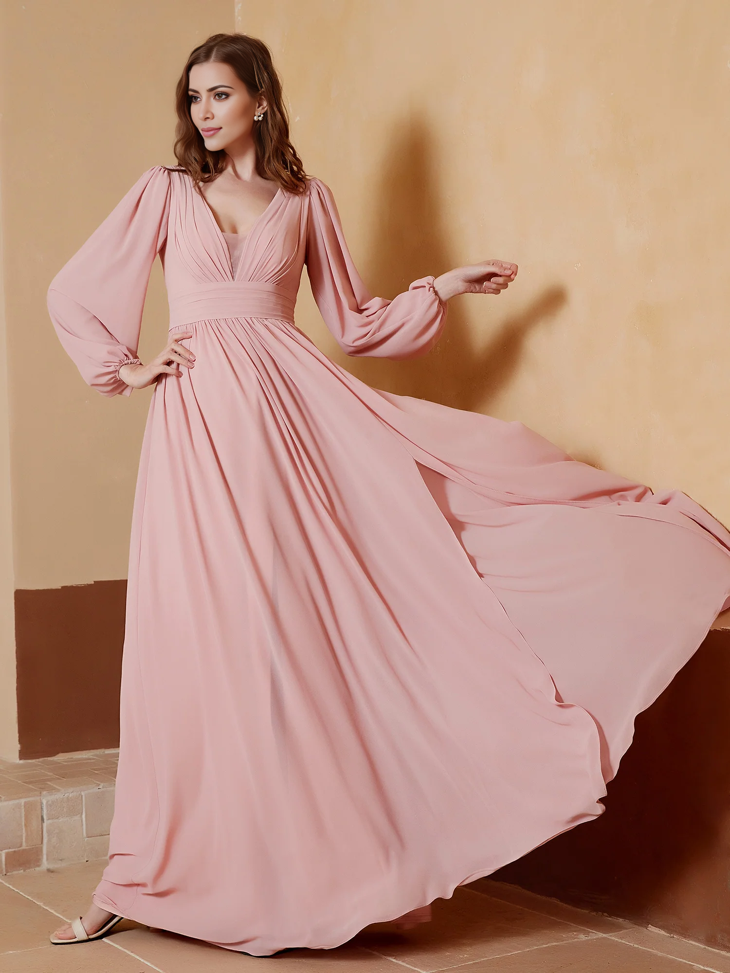 Falda con escote en V profundo y abertura hasta el suelo