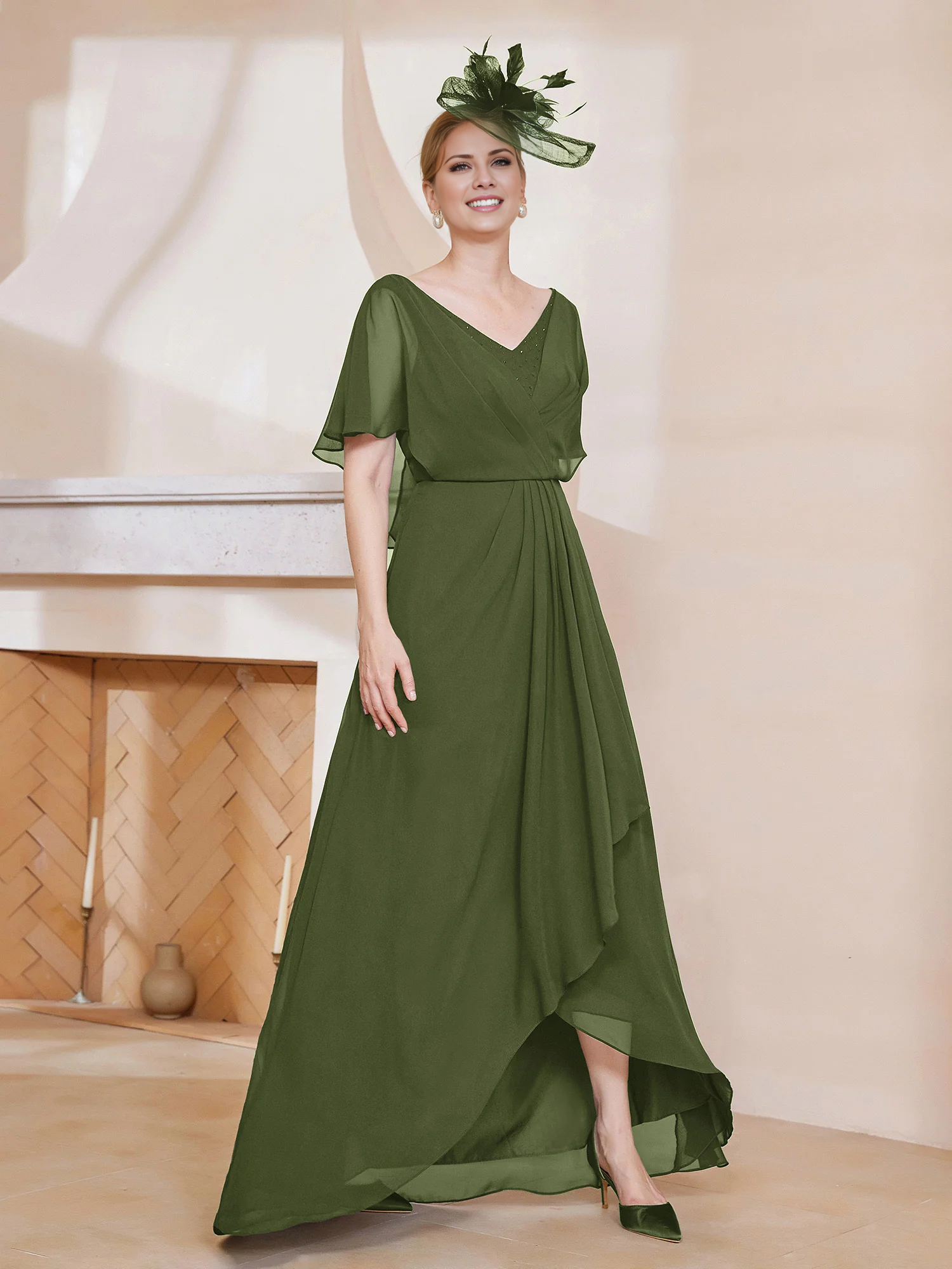 Dark Navy Chiffon Asymmetrical A-Line Evening Dress