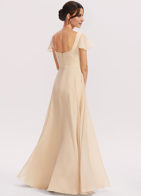 Tiered Ruffle A-Line Square Floor-Length Chiffon Bridesmaids Dress