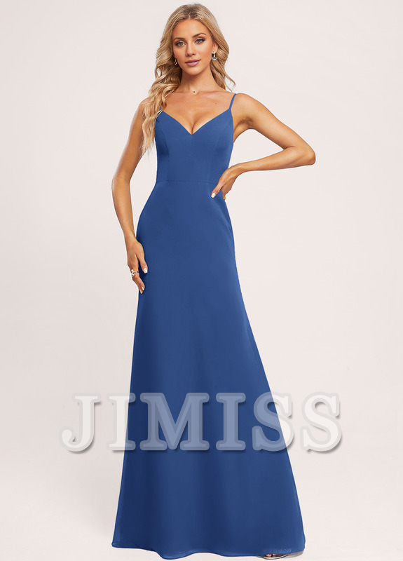 A-line V-neck and ground chiffon bridesmaid dress