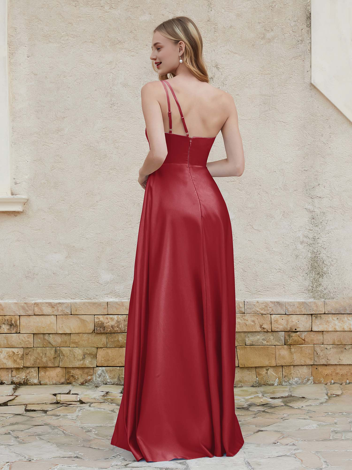 Sage Green Satin One Shoulder A-Line Long Bridesmaid Dress