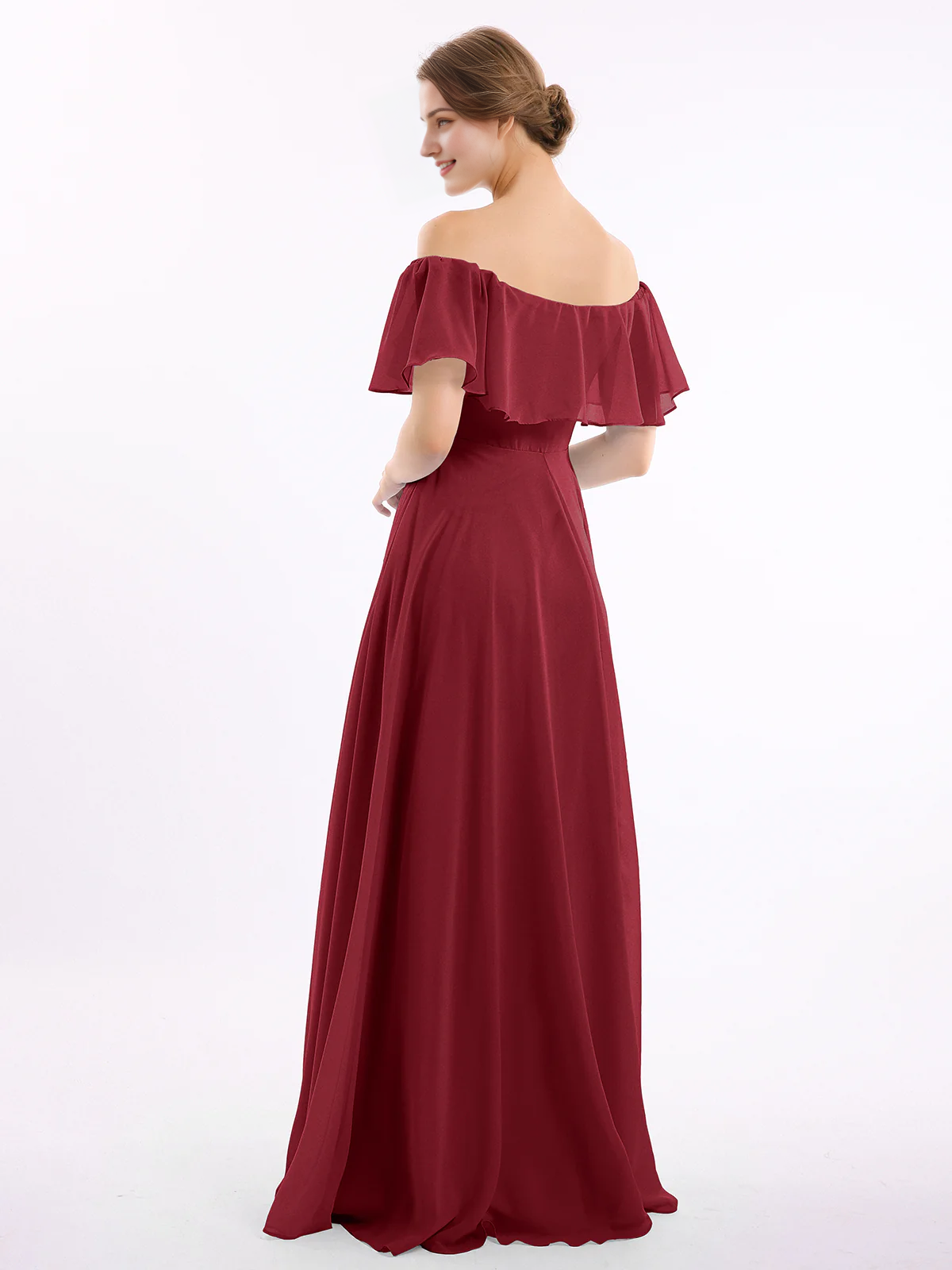 Sage Green Chiffon A-Line Off-the-Shoulder Floor-Length Bridesmaid Dress