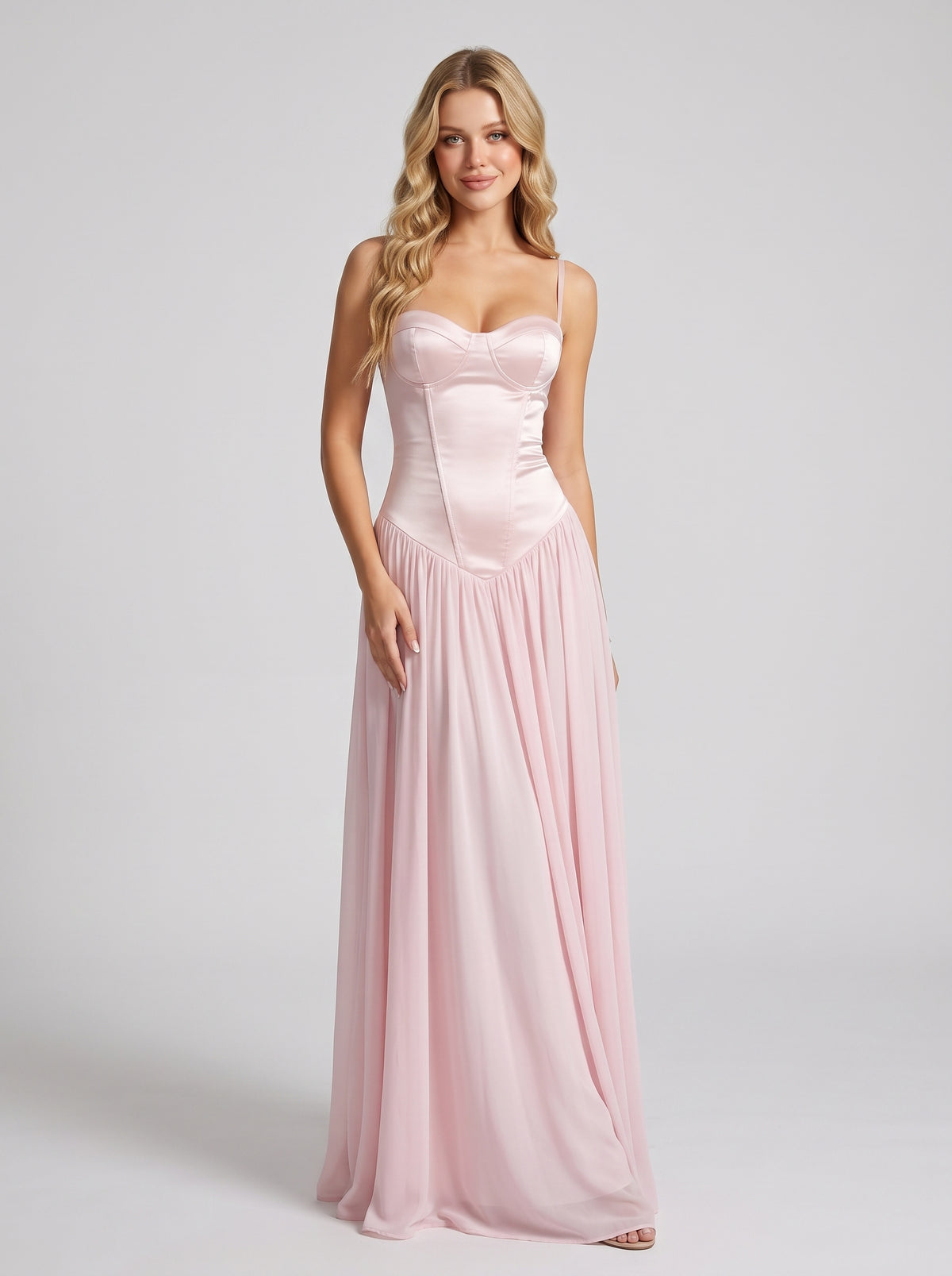 Blushing Pink Satin A-Line Floor-Length Bridesmaid Dress with Sweetheart Neckline