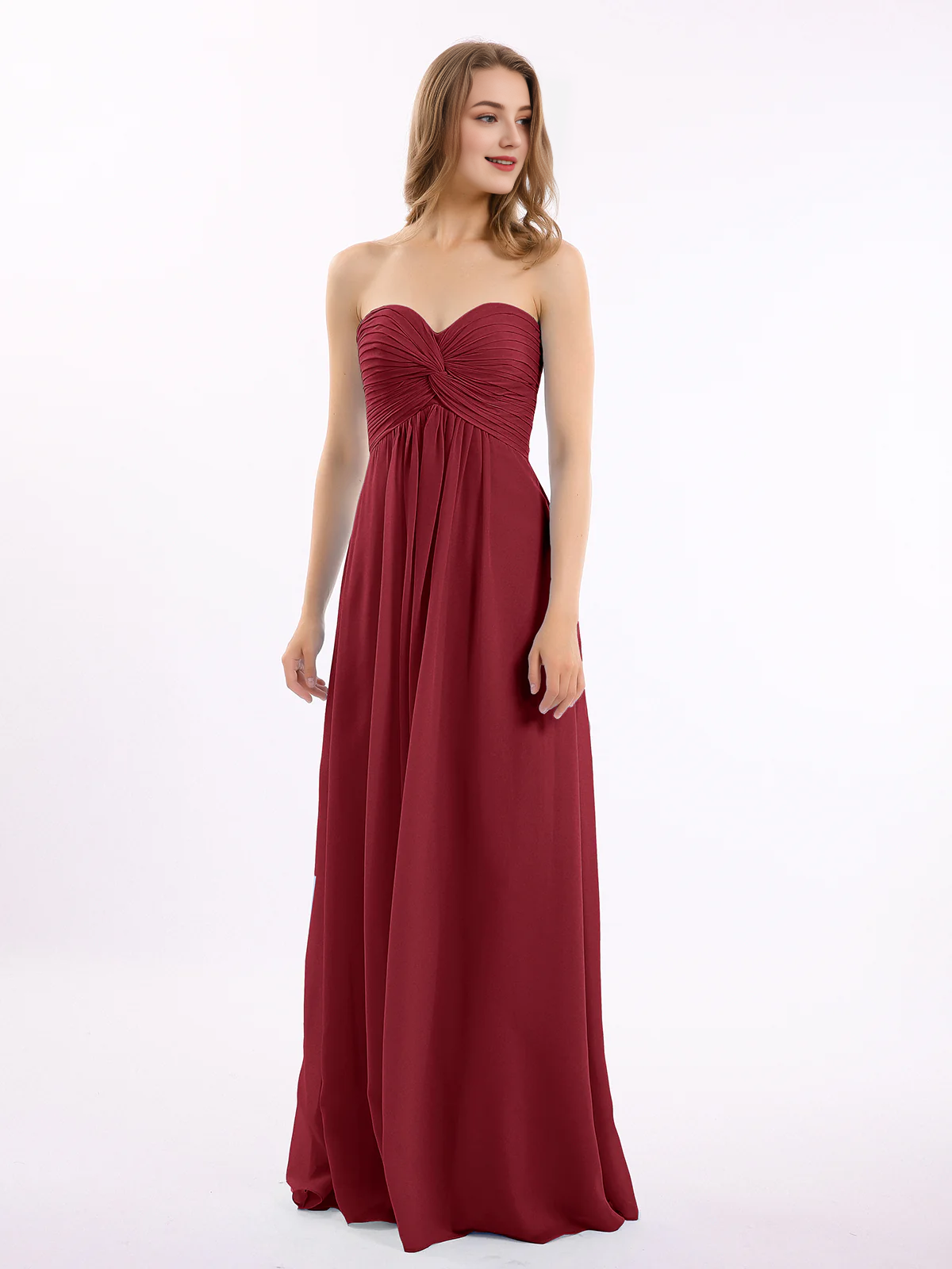 Dusty Blue Chiffon A-Line Floor-Length Bridesmaid Dress with Sweetheart Neckline