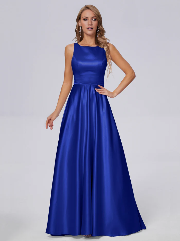 Sleeveless satin long and floor length bridesmaid dress