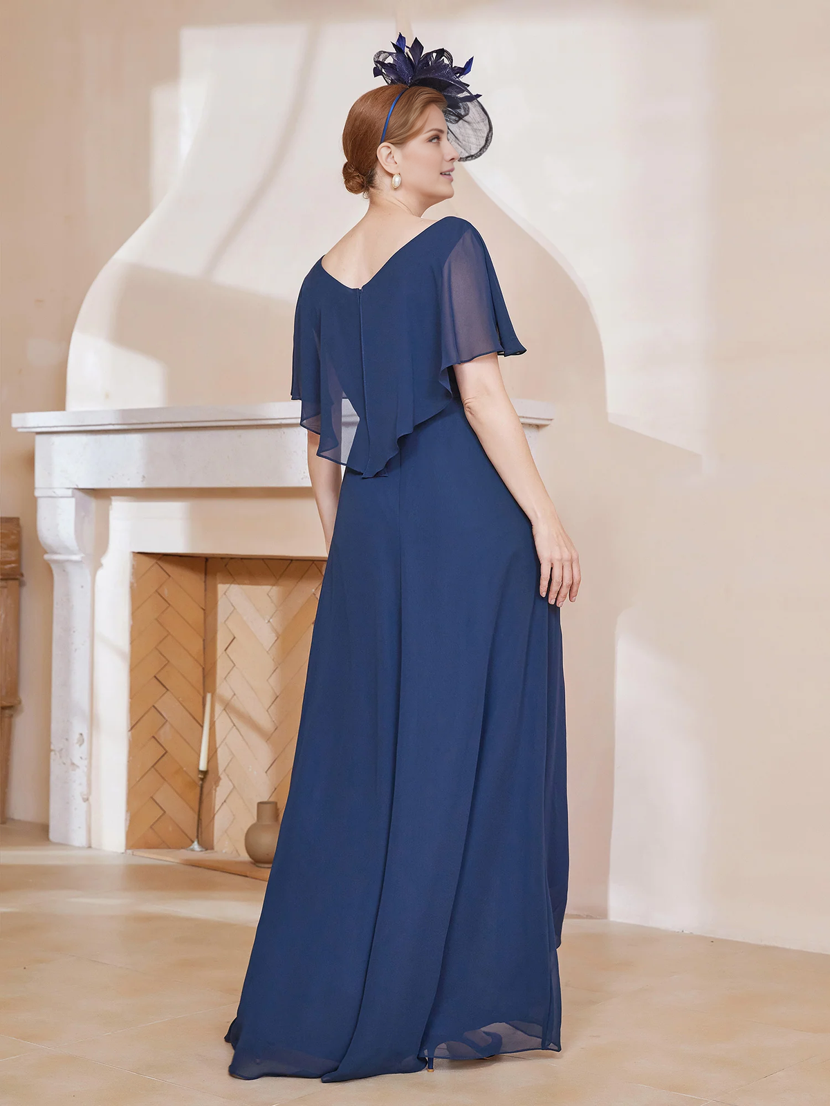 Dark Navy Chiffon Asymmetrical A-Line Evening Dress