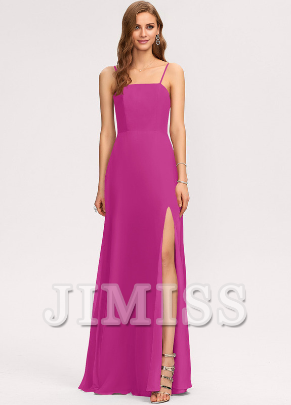 Abito da damigella d'onore in chiffon a trapezio, lungo fino al pavimento