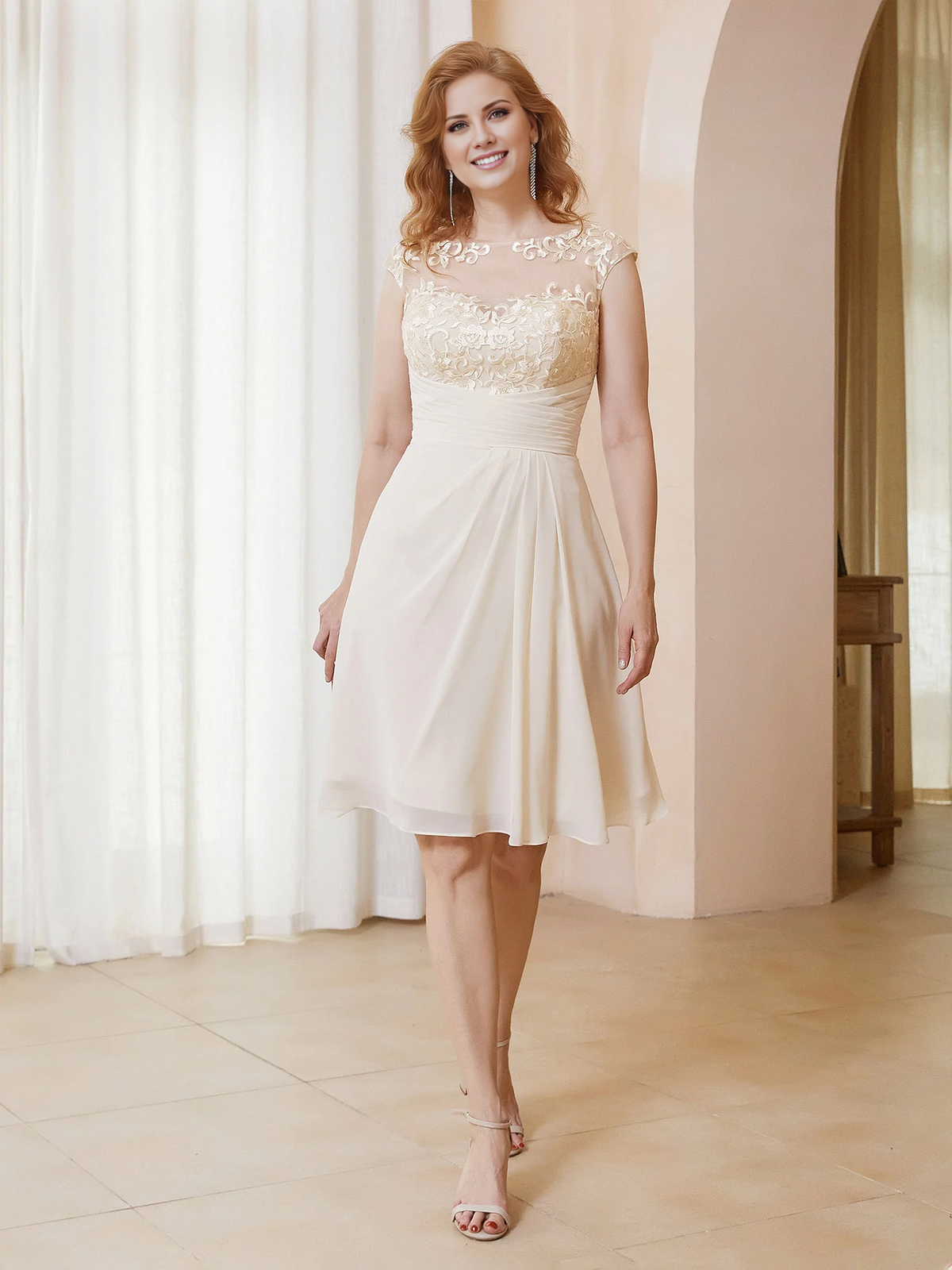 Champagne Chiffon A-Line Short Bridesmaid Dress