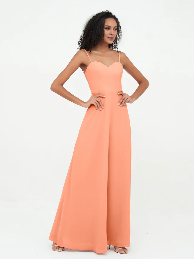 Chiffon Spaghetti-Strap Ruched Bodice Wide-Leg Jumpsuit Floor-Length Bridesmaid Dresses