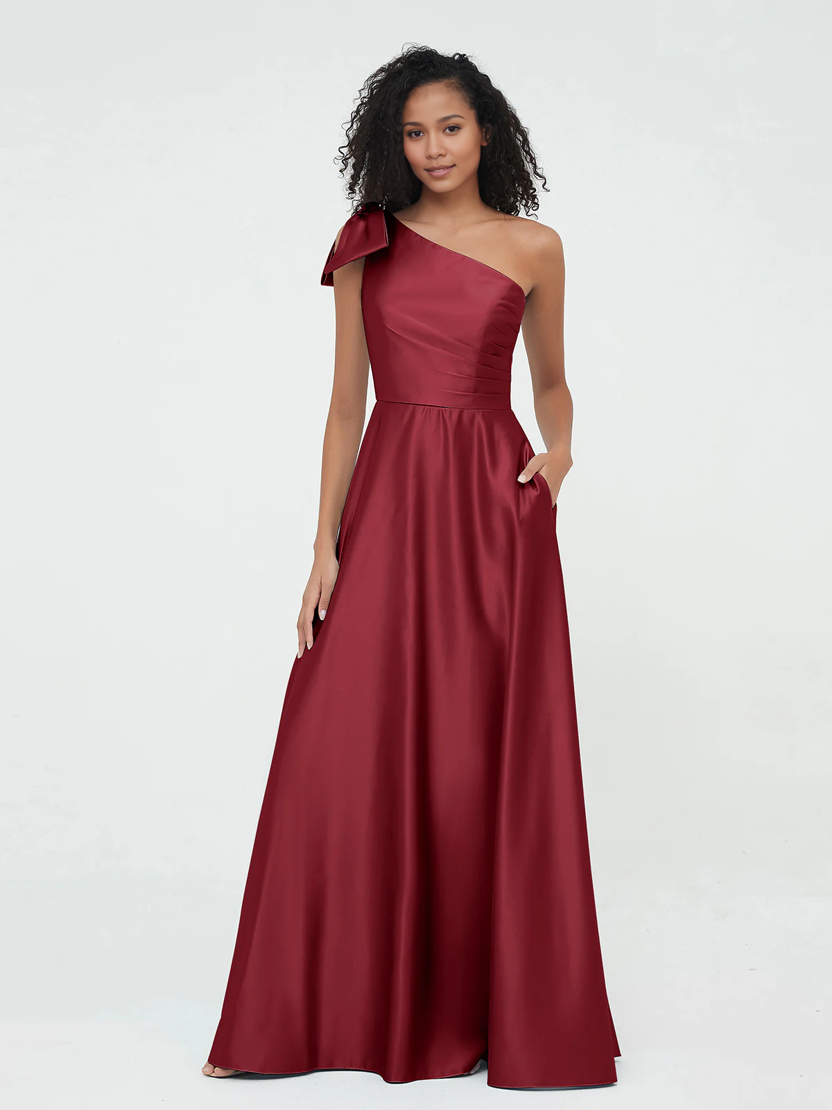 Sky Blue Satin A-Line Floor-Length One Shoulder Bridesmaid Dress