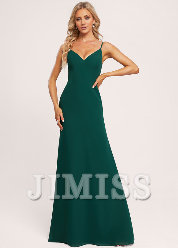 A-line V-neck and ground chiffon bridesmaid dress