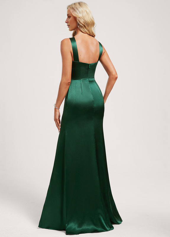 Vestido de dama de honor de satén con escote halter, corte trompeta/sirena, largo hasta el suelo