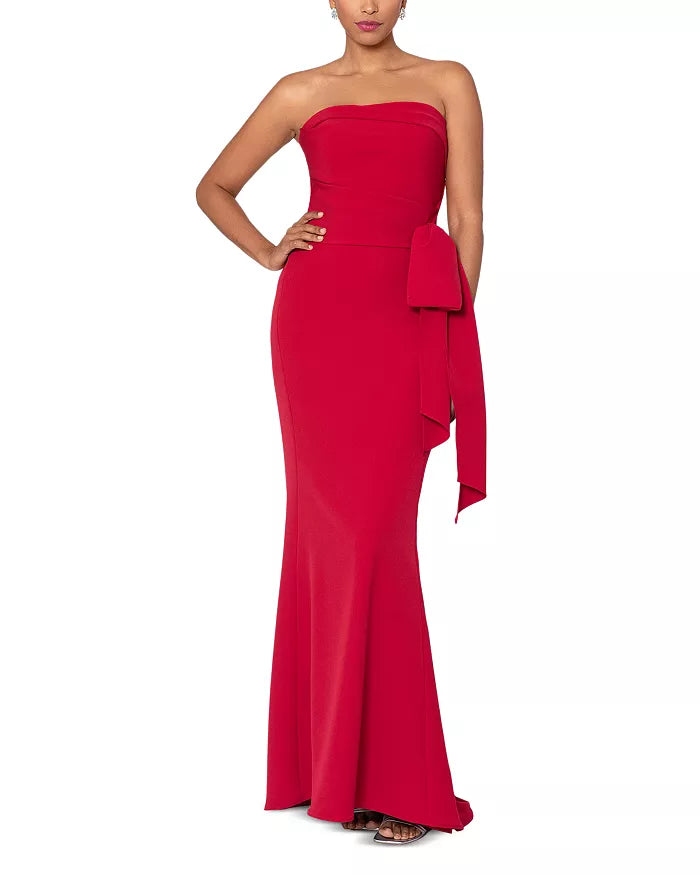 Strapless butterfly condensation back and floor length evening dress