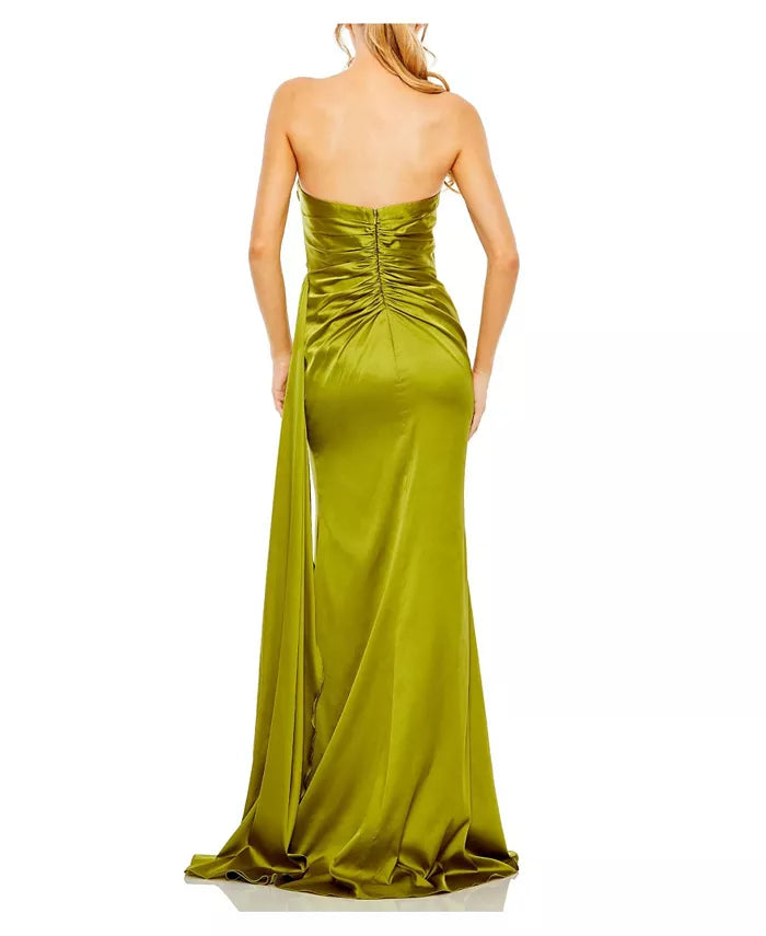 Strapless embellishment with heart-shaped collar satin backless and floor length evening dress