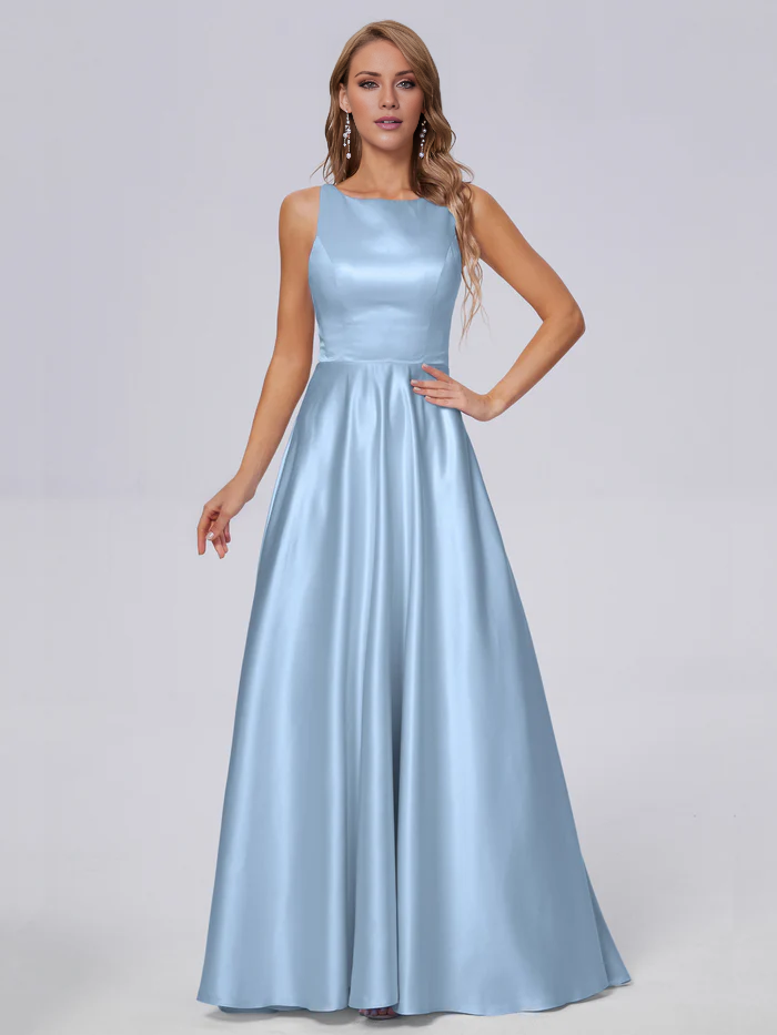 Sleeveless satin long and floor length bridesmaid dress