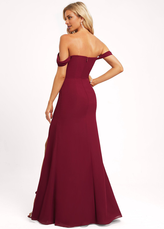 Abito da damigella d'onore in chiffon lungo fino a terra, con spalle scoperte e linea ad A