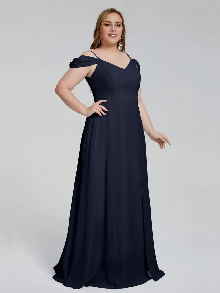 Vestido de dama de honor de talla grande con tirantes finos y largo hasta el suelo