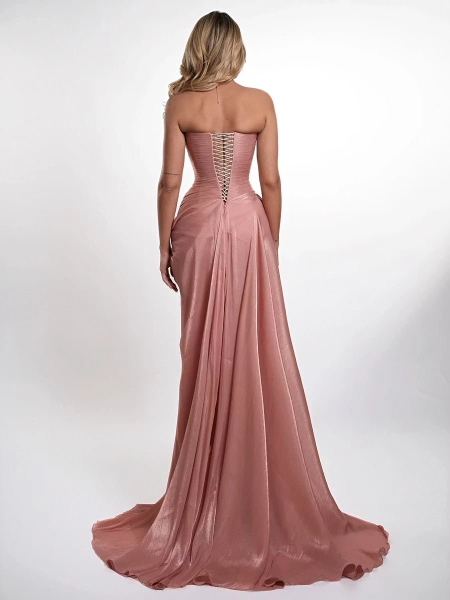 Elegant Mermaid Strapless Sleeveless Lace-up Back Long Prom Dress